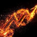 rising arrow with flames